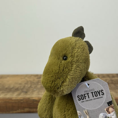 Jellycat Small Bashful Green Dino - Green Olive Beanie Dinosaur Soft Toy 8”