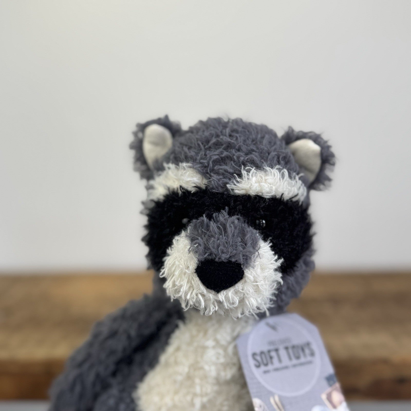 Jellycat Rafferty Raccoon - Sitting Grey Soft Toy Wild Animal Curly Haired 11"