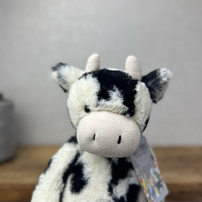 Jellycat Medium Bashful Cow Calf - Beanie Cow Spotty Black White Farm Plush 12"