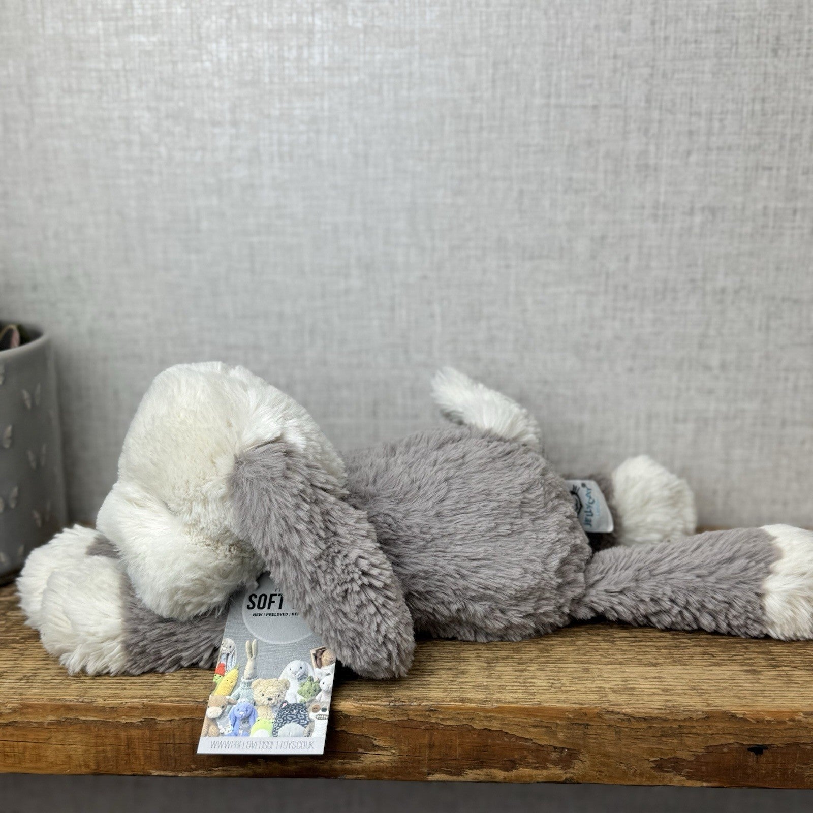 Jellycat Smudge Puppy - Medium Grey & White Puppy Floppy Plush Toy Medium 14"