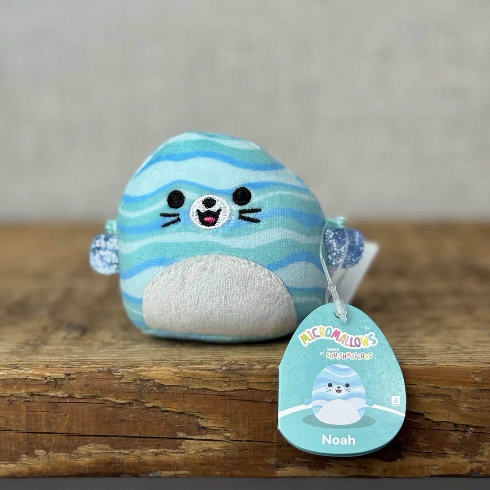 Squishmallow Micromallow With Tag - Noah Seal Blue Stripe Mini Squish 3"