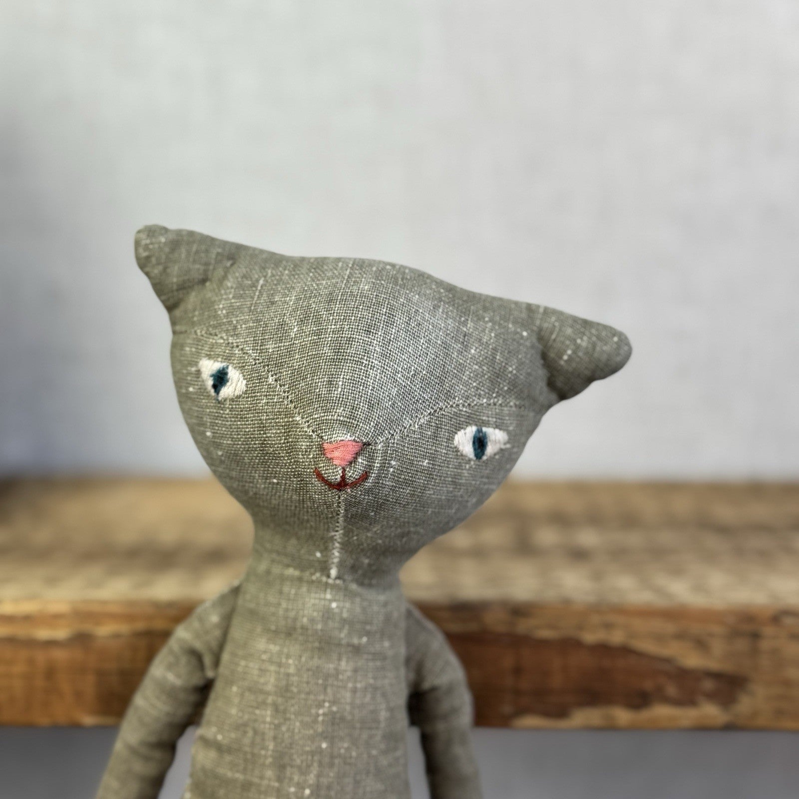Maileg Medium Cat - Grey Retired Cat With Christmas Knitted Clothing - Rare 14"