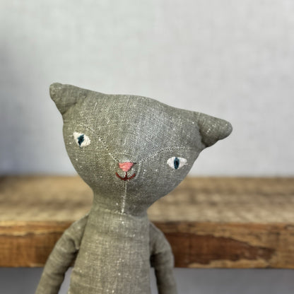 Maileg Medium Cat - Grey Retired Cat With Christmas Knitted Clothing - Rare 14"