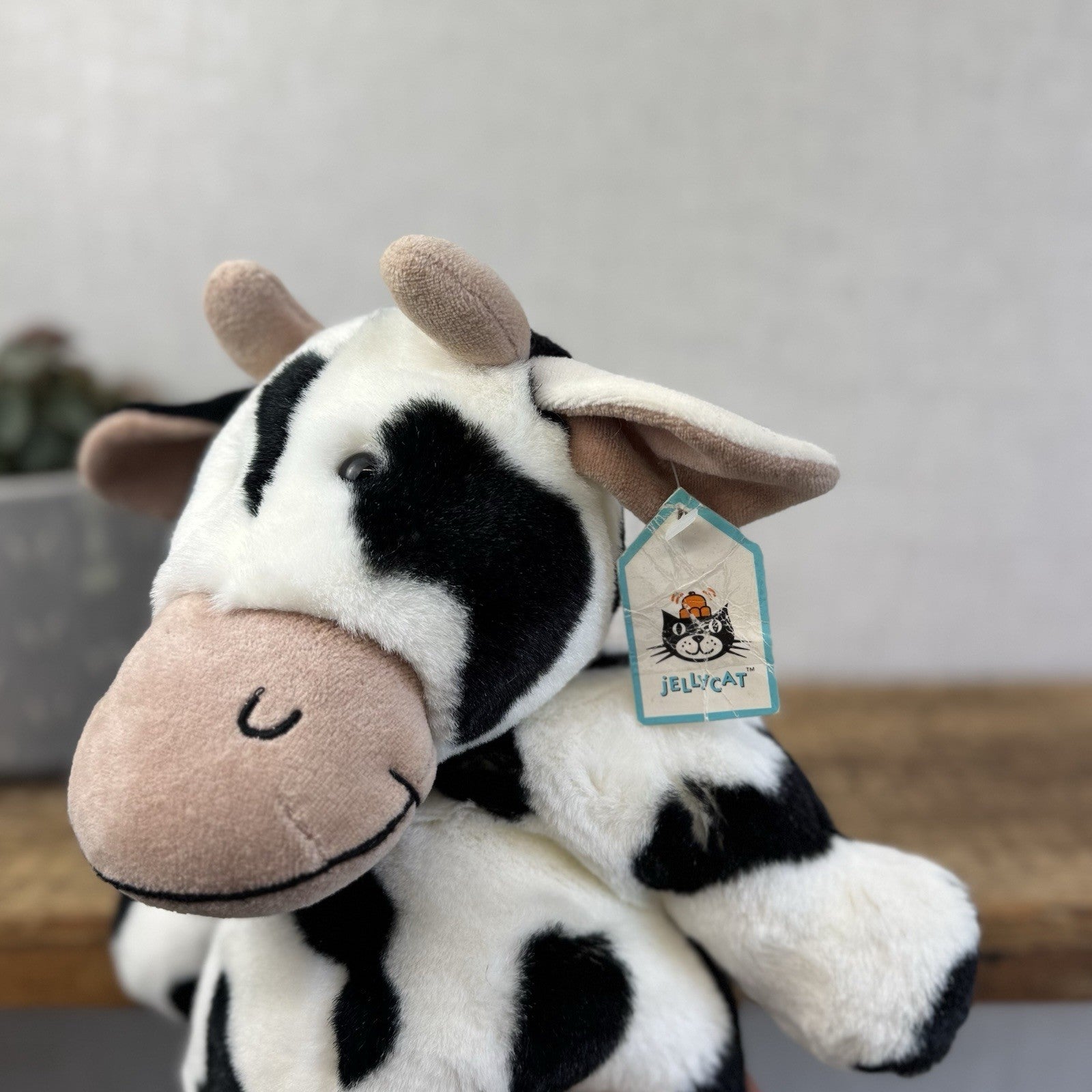 Jellycat Medium Squidgy Black & White Cow - Beanie Cow Vintage Rare With Tags