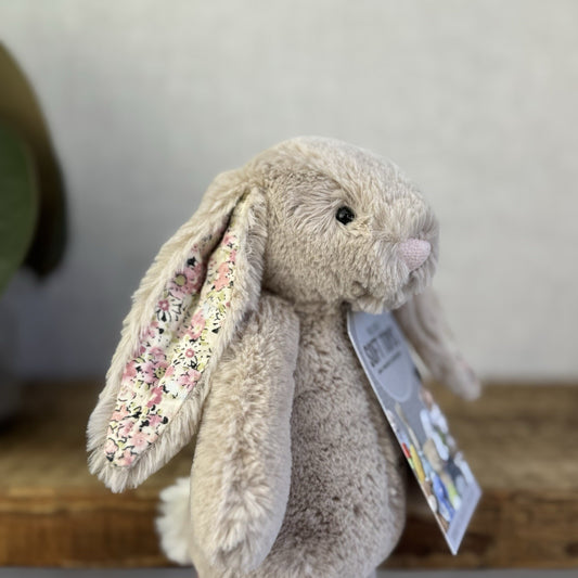 Jellycat Small Bea Beige Blossom Bashful Bunny - Floral Ears & Feet Neutral 8”