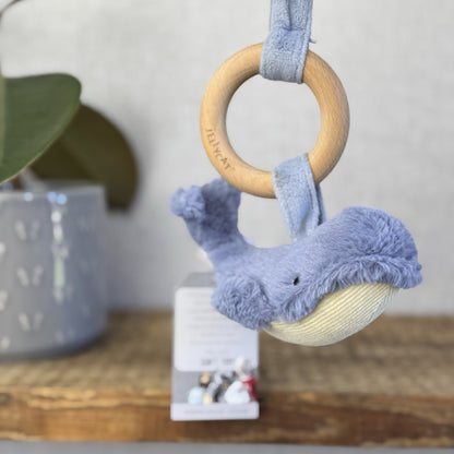 Jellycat Wooden Wilbur Whale Teething Ring - Small Whale Rattle Teether Toy Baby