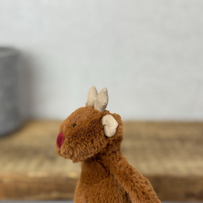 Jellycat Tiny Bashful Baby Reindeer Red Nose - Tiny Brown Jellycat Reindeer 5”