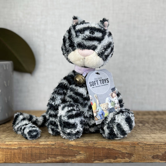 Jellycat Miaow Bella Expresso Cat - Grey/Black Striped Cat Collar With Bell 12"