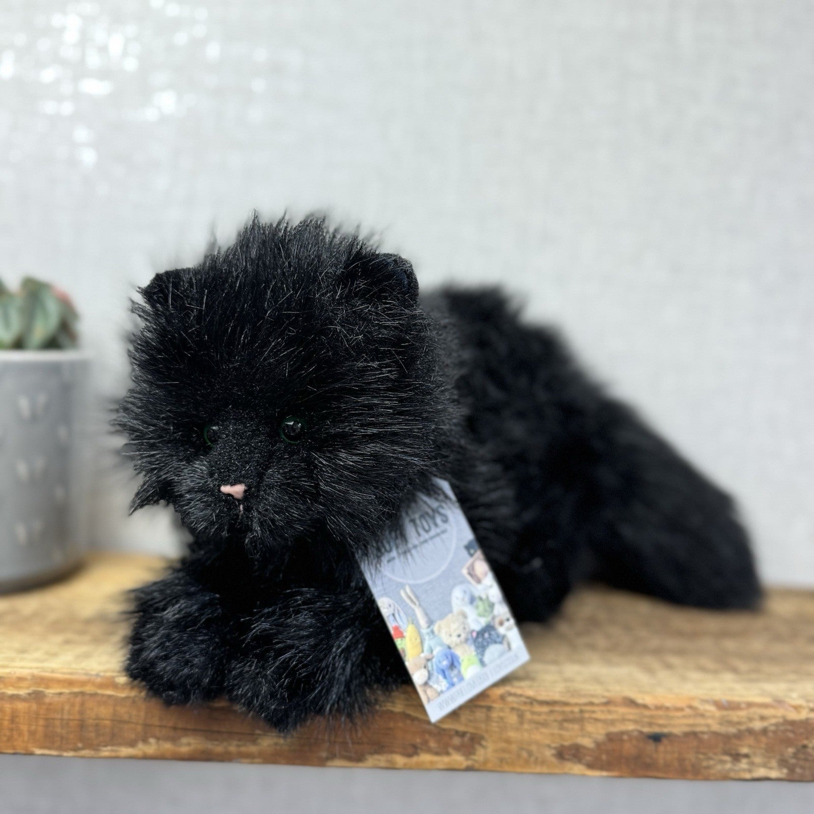 Russ All Black Fluffy Cat Sassy - Green Eyes Realistic Black Cat Plush Rare 15”