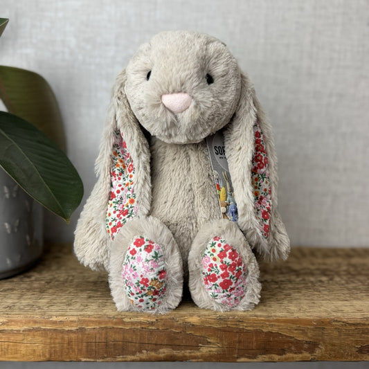 Jellycat Medium Bashful Beige Posy Blossom Bunny - Beige Bunny Floral Ears 12”