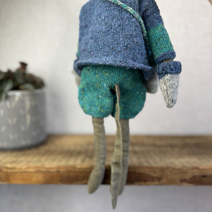 Maileg Medium Cat - Grey Retired Cat With Christmas Knitted Clothing - Rare 14"