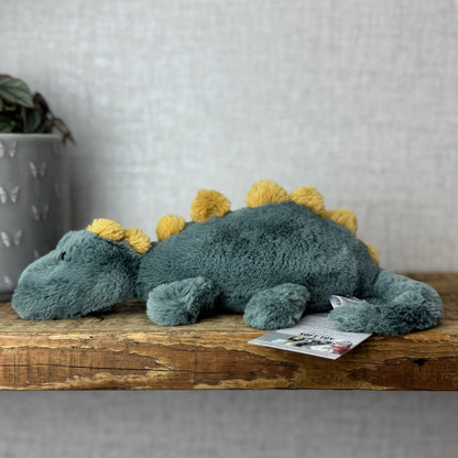 Jellycat Little Douglas Dino Dinosaur - Laying Green Dinosaur Plush Beanie 11”