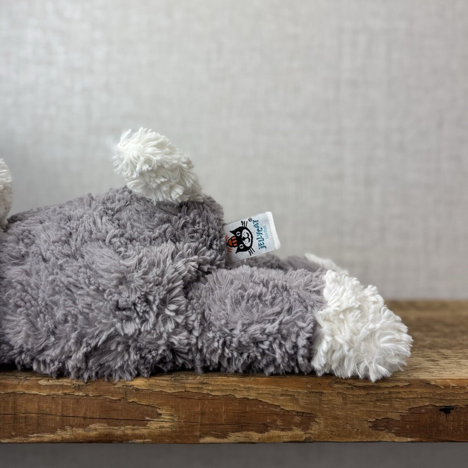 Jellycat Tumblie Sheepdog Grey & White Puppy Dog Soft Toy Plush - Laying Dog 12"