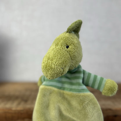 Jellycat Green Stripey Dinosaur Soother - Stripey Dino Doudou Comforter Retired