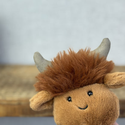 Jellycat Amuseabean Highland Cow  - Small Brown Beanie Cow Soft Toy Retired 5”