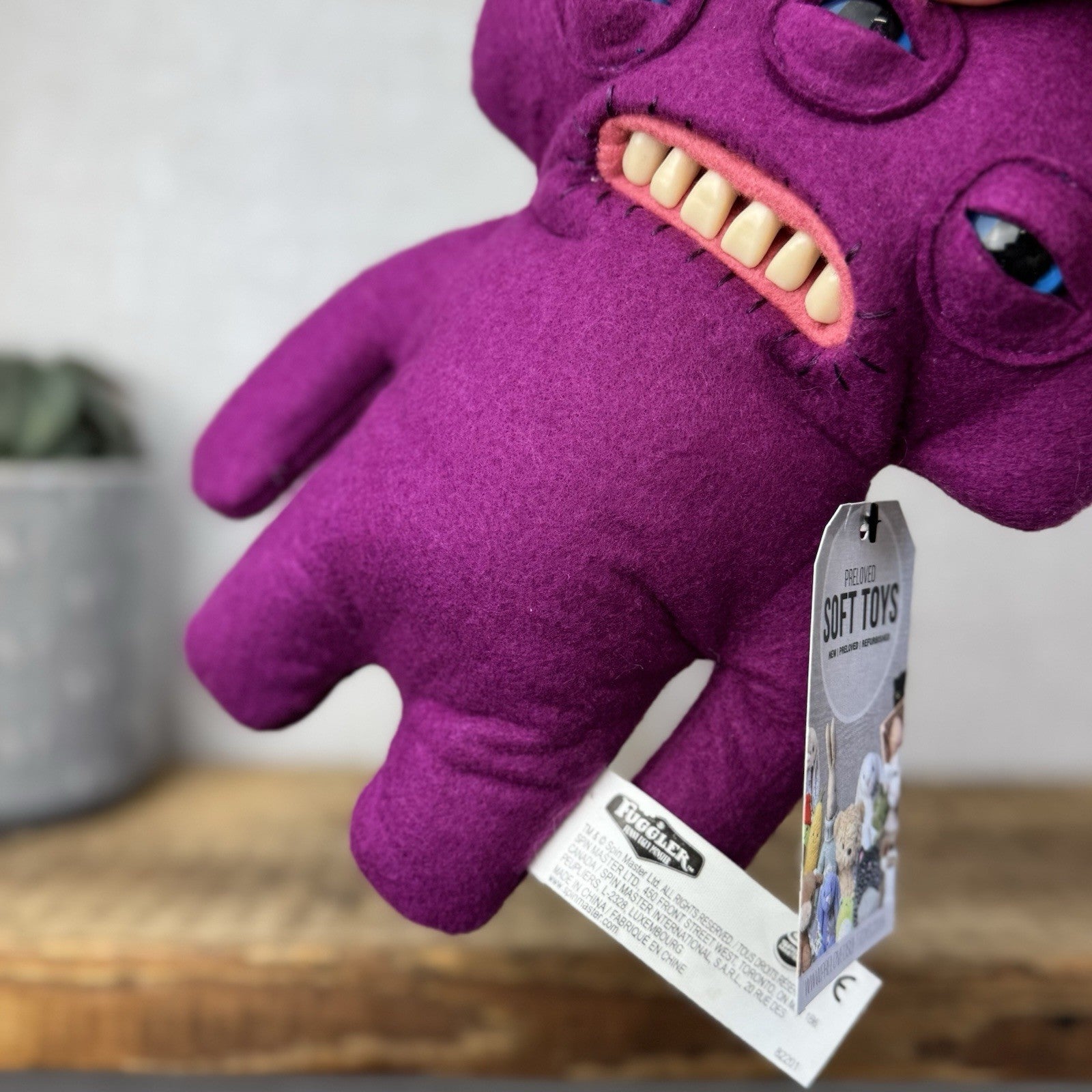Fuggler Funny Ugly Monster Annoyed Alien Three Eyed Purple Alien Plush Felt 9"