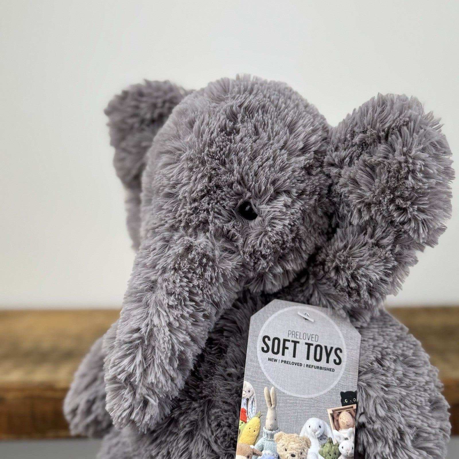 Jellycat Archibald Elephant - Grey Medium Beanie Textured Retired Elephant 11"