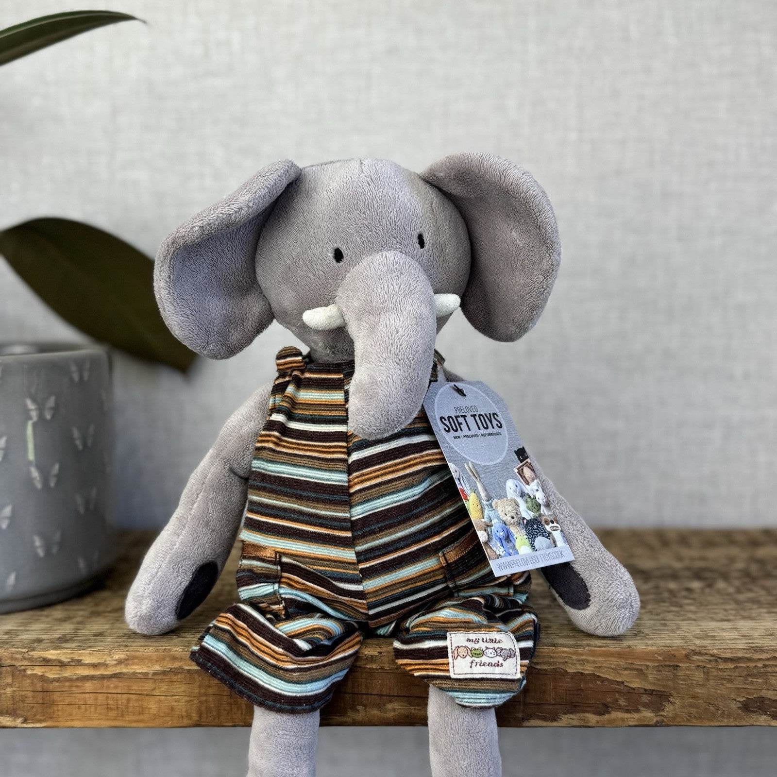 Jellycat My Little Friends Elephant - Striped Dungarees Soft Grey Retired Range