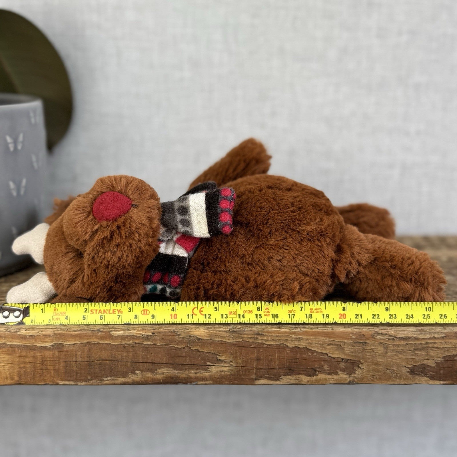 Jellycat Small Bashful Reindeer With Scarf - Red Nose Reindeer Beanie Plush 8”