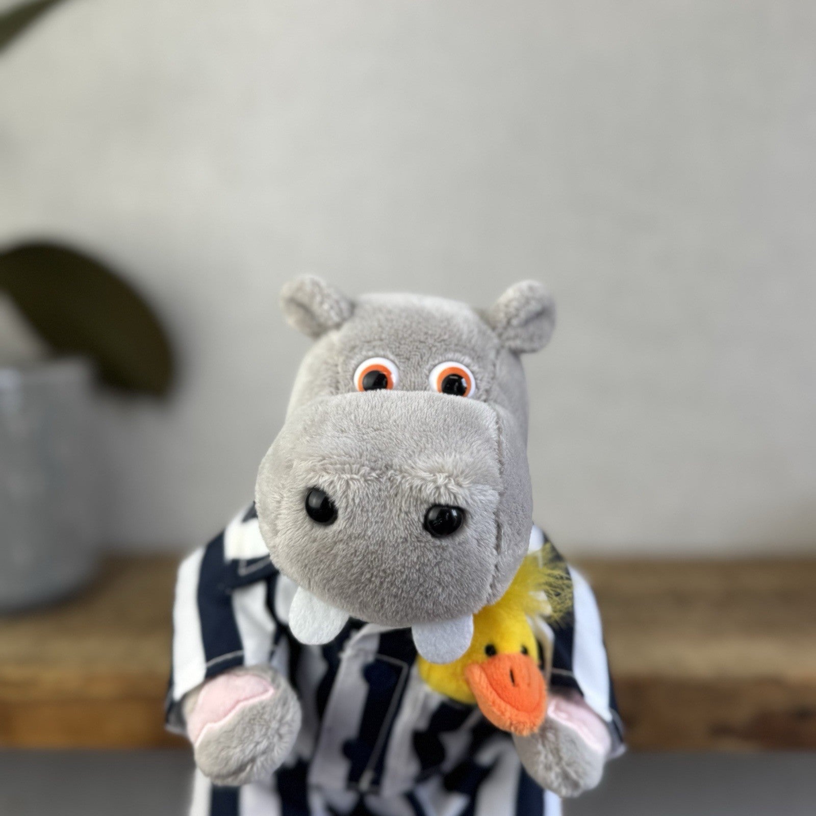 Silent Night Beds Hippo Wearing Pyjamas With Duck Promotional Soft Toy 9"