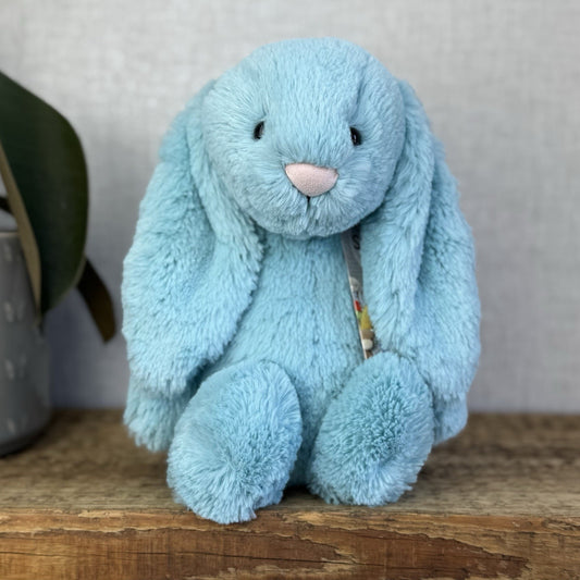 Jellycat Medium Bashful Aqua Bunny - Aqua Bunny Rabbit Bright Blue Medium 12”