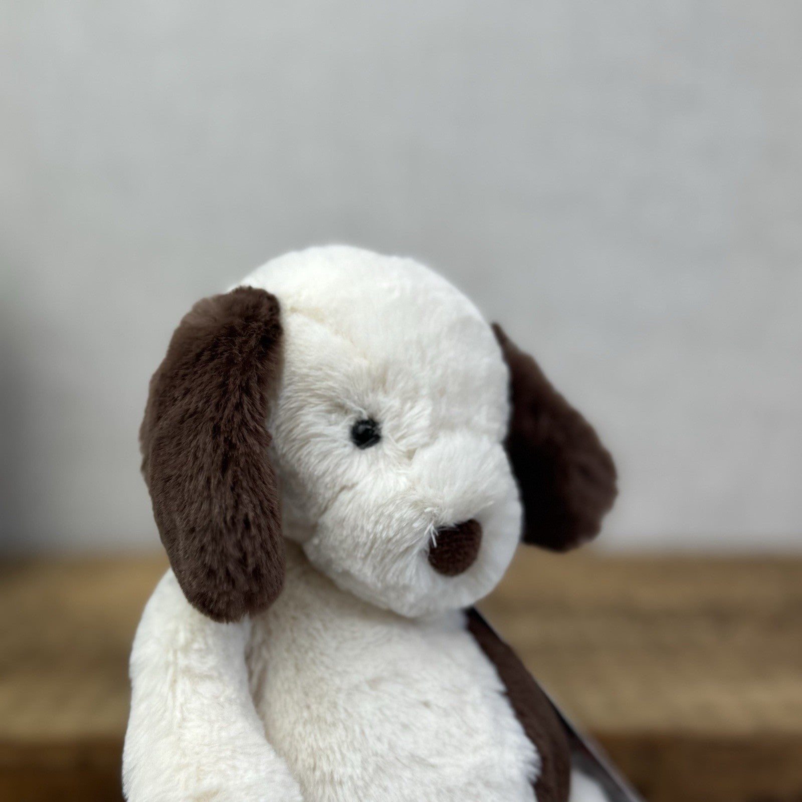 Jellycat Small Puffles Dog -Super Soft White & Brown Retired Puppy Beanie 8”