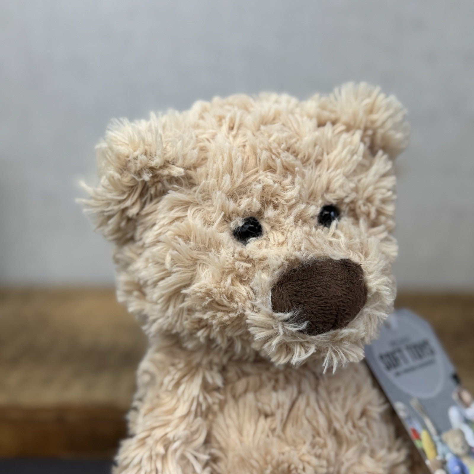 Laura Ashley Bear Plushie Soft Toy - Textured Light Gold Floppy Beanie Bear 14"