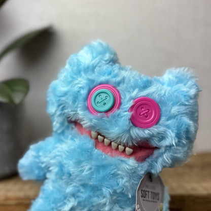 Fuggler Blue Stinkface - Blue Curly Fur Snuggly Funny Fuggler Button Eyes