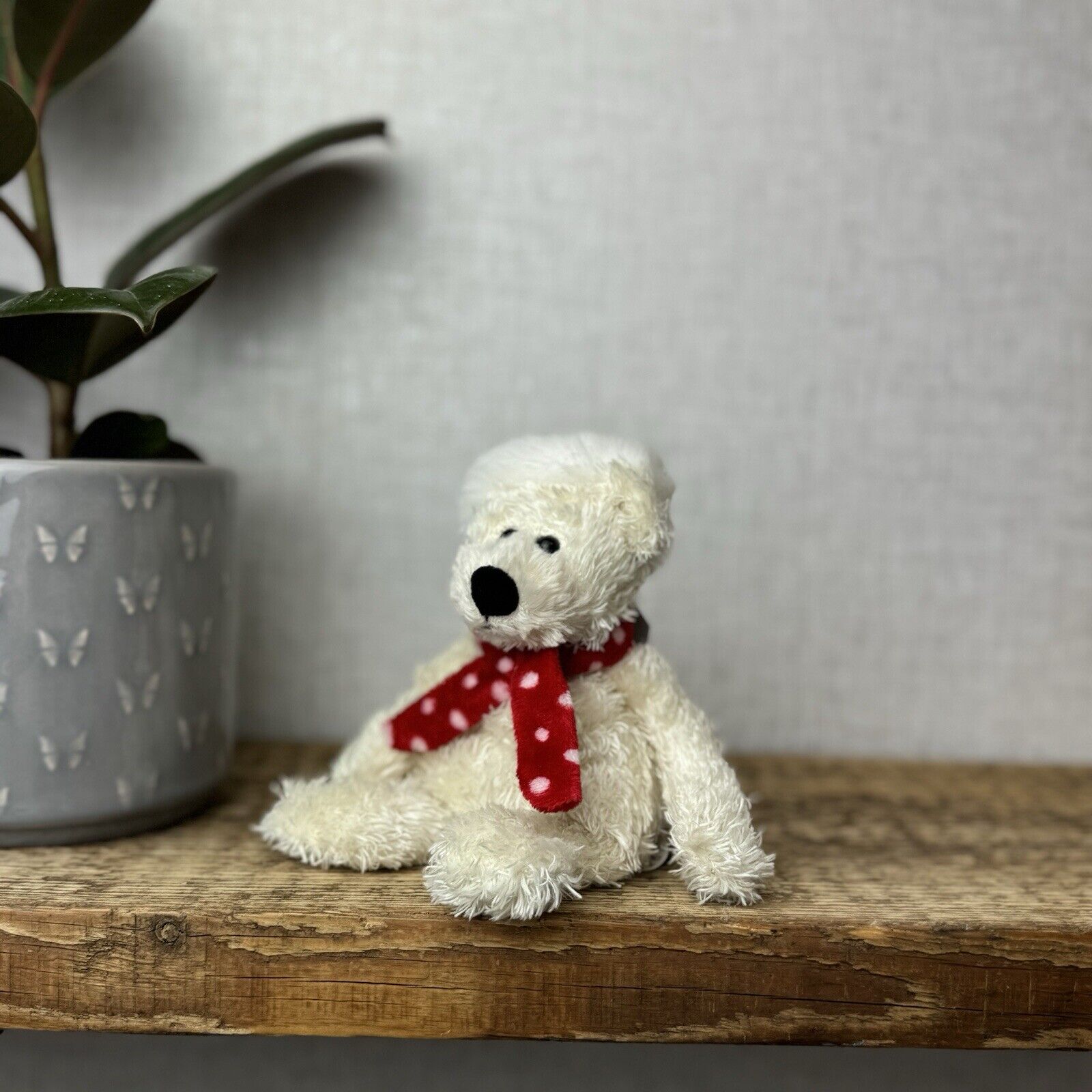 Jellycat Jingly Polar Bear Tot - White Polar Bear Tot In Christmas Hat/scarf 7”