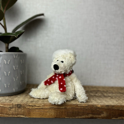 Jellycat Jingly Polar Bear Tot - White Polar Bear Tot In Christmas Hat/scarf 7”