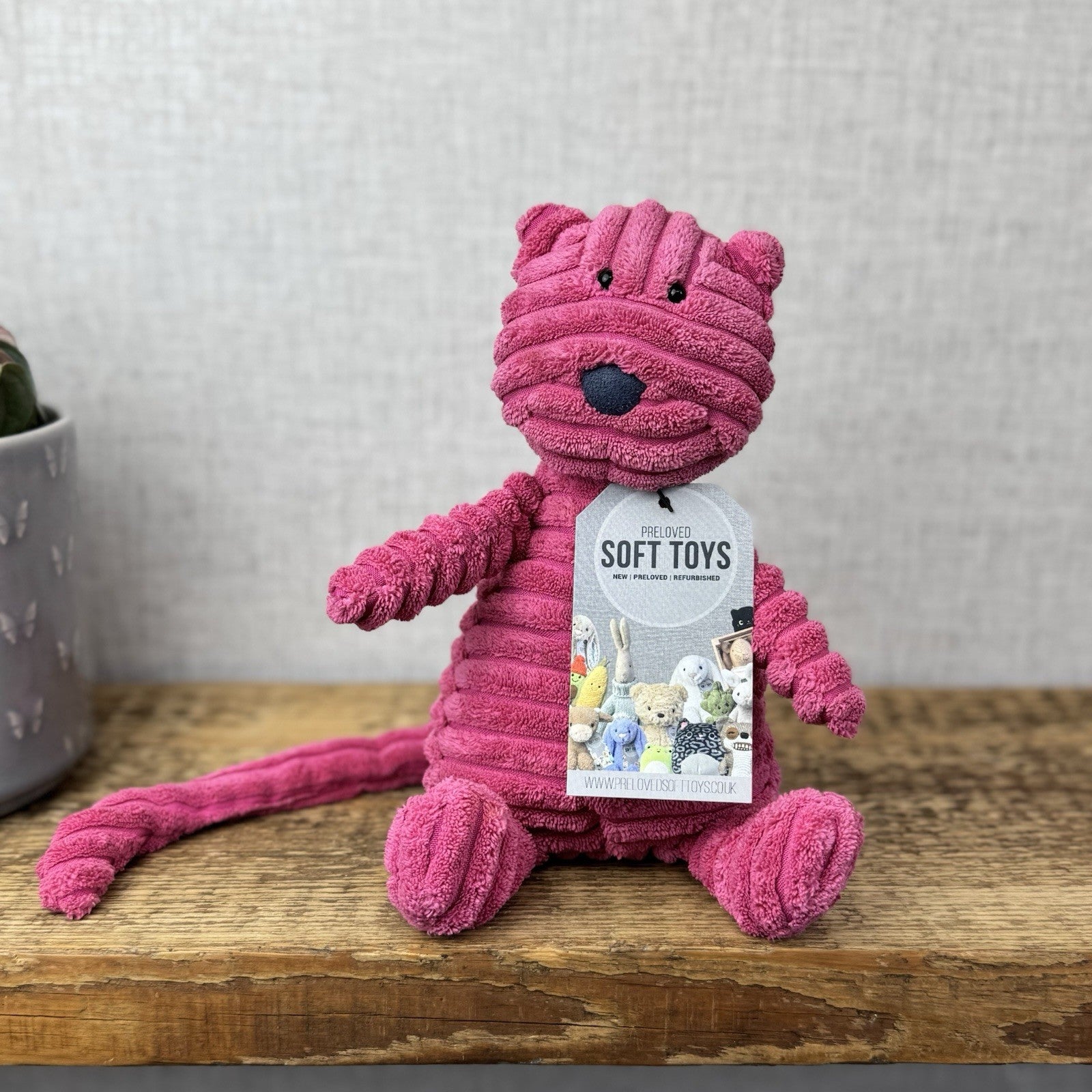 Jellycat Small Cordy Roy Cat Kitten Pink - Pink Beanie Corduroy Soft Toy Cat 8"