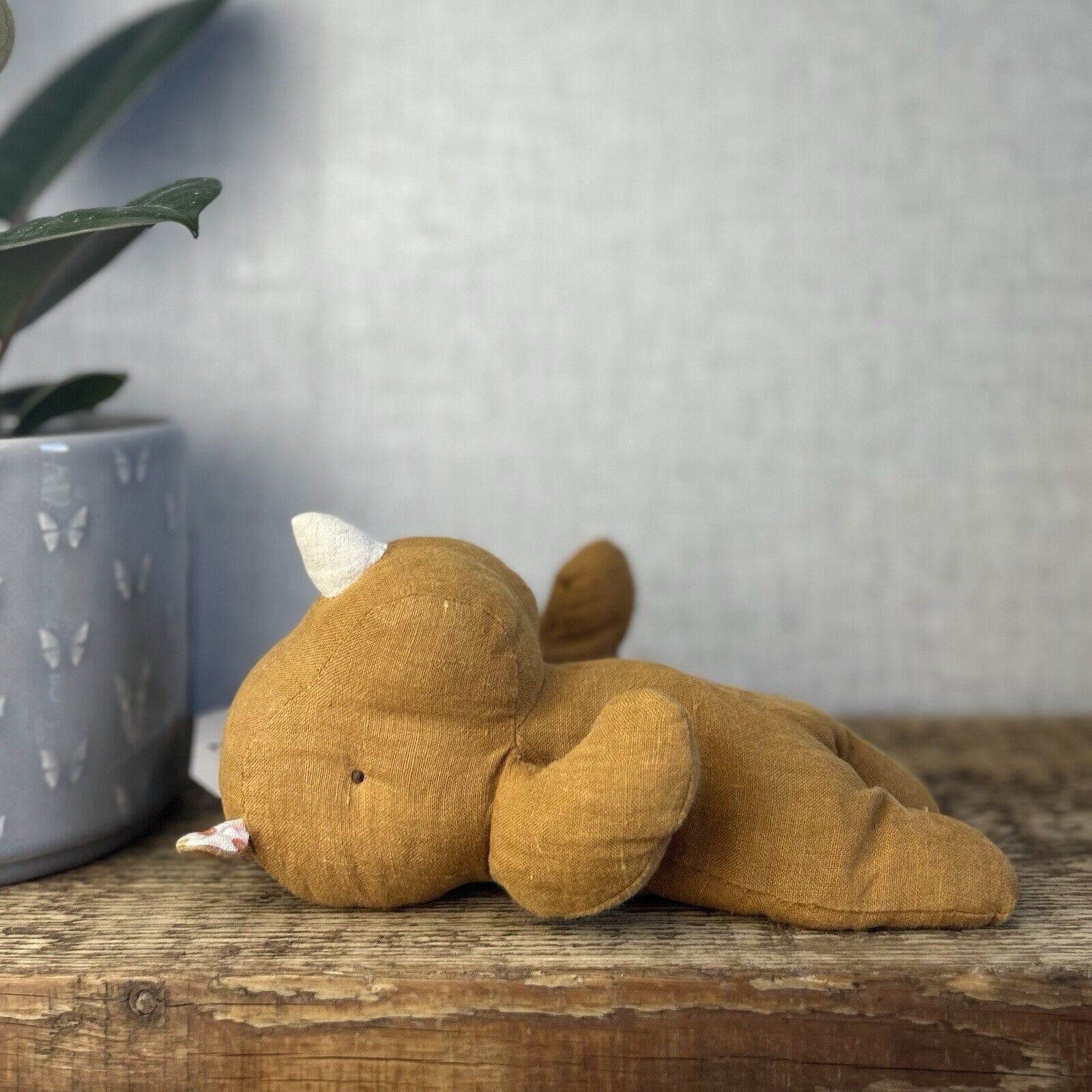Maileg Rhino Safari Friends - Small Mustard/ochre Rhino Linen Soft Toy Beanie 8"