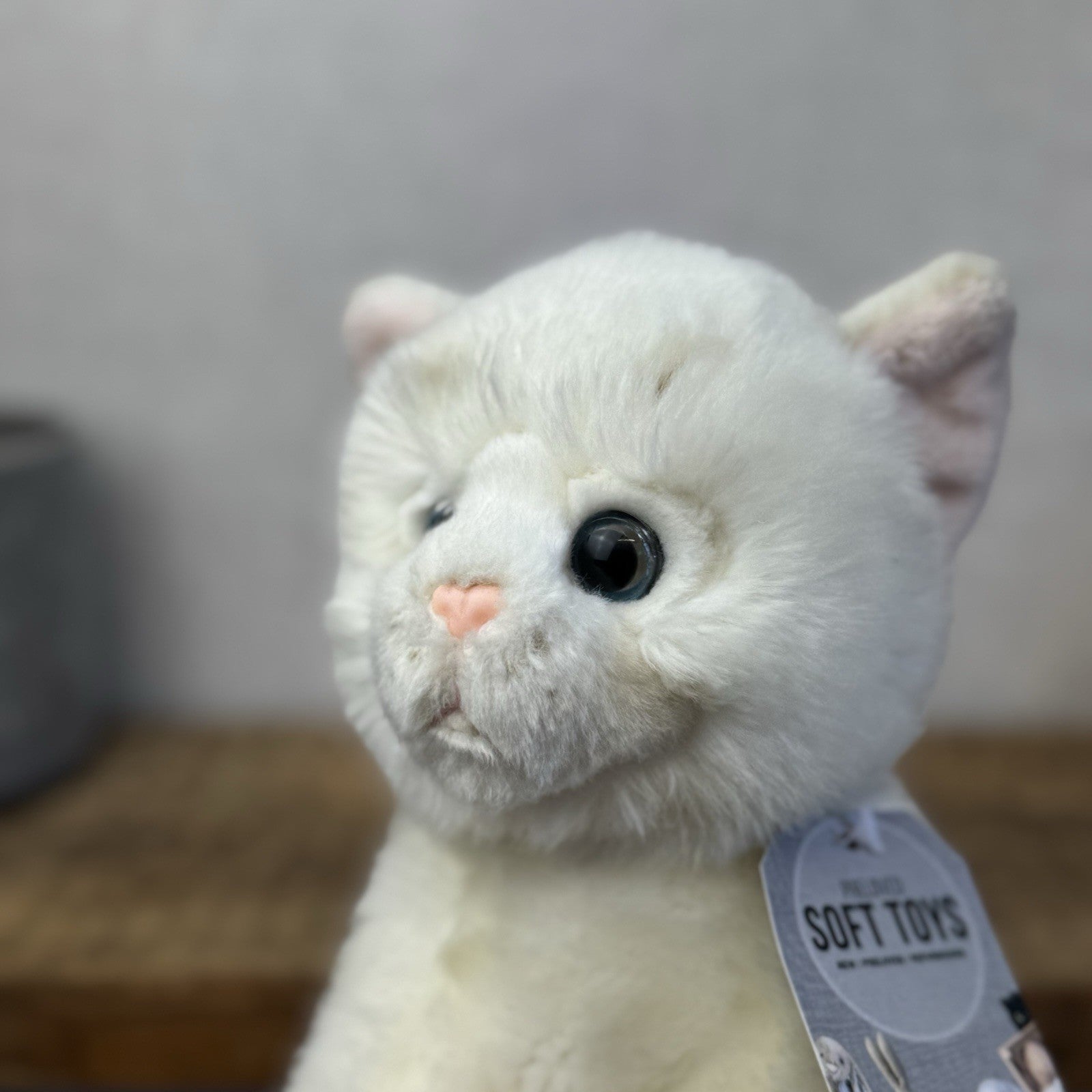 Paws White Short Haired Fluffy Cat Beanie Blue Eyes Realistic Cat Toy 12"