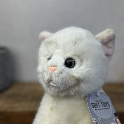 Paws White Short Haired Fluffy Cat Beanie Blue Eyes Realistic Cat Toy 12"
