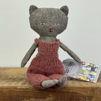 Maileg Chaton Kitten Grey - Grey Linen Cat Rouge Crochet Dungarees NWOT