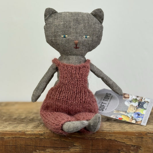 Maileg Chaton Kitten Grey - Grey Linen Cat Rouge Crochet Dungarees NWOT