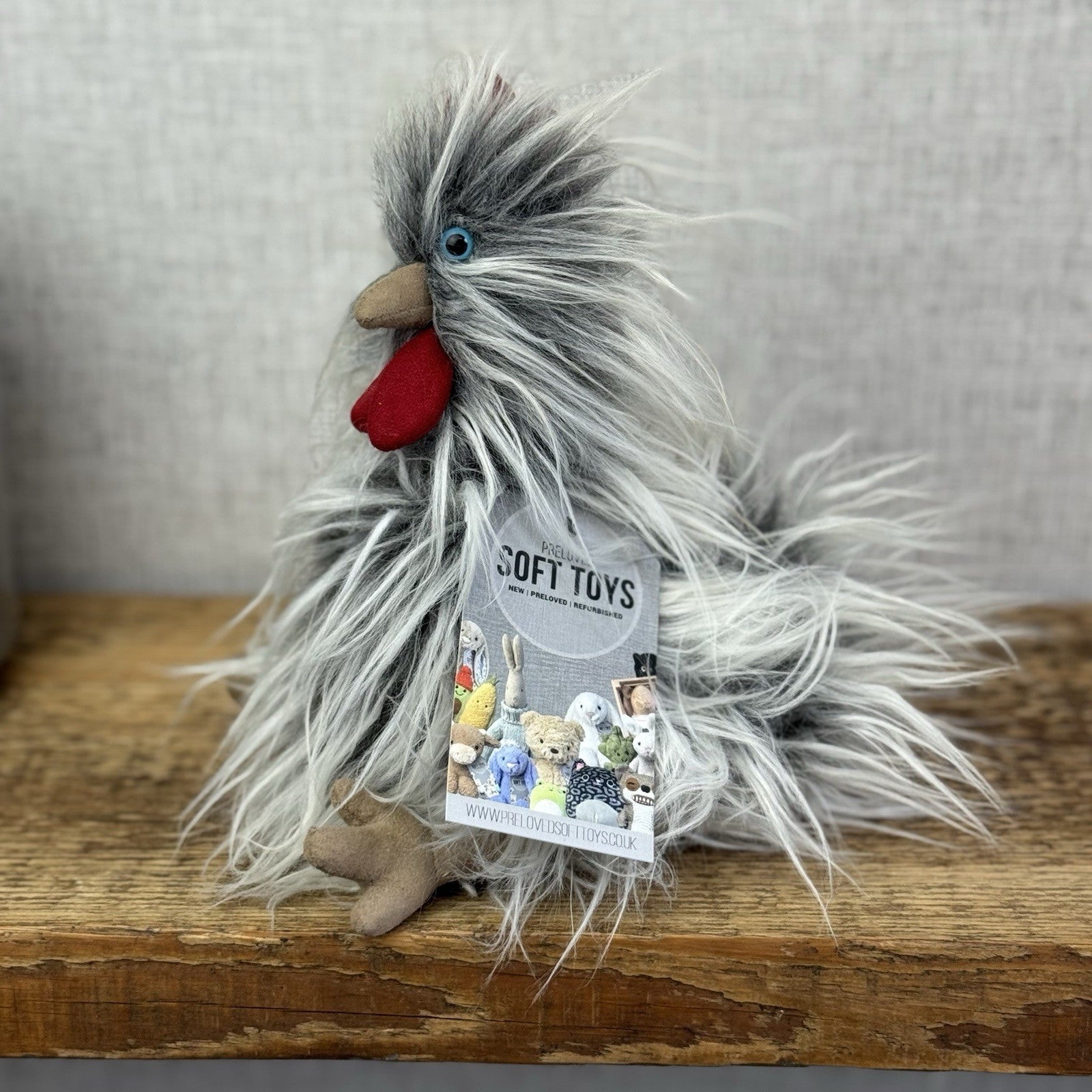 Jellycat Roger Rooster - Grey Hairy Rooster Soft Toy Small Rare/Retired 8"