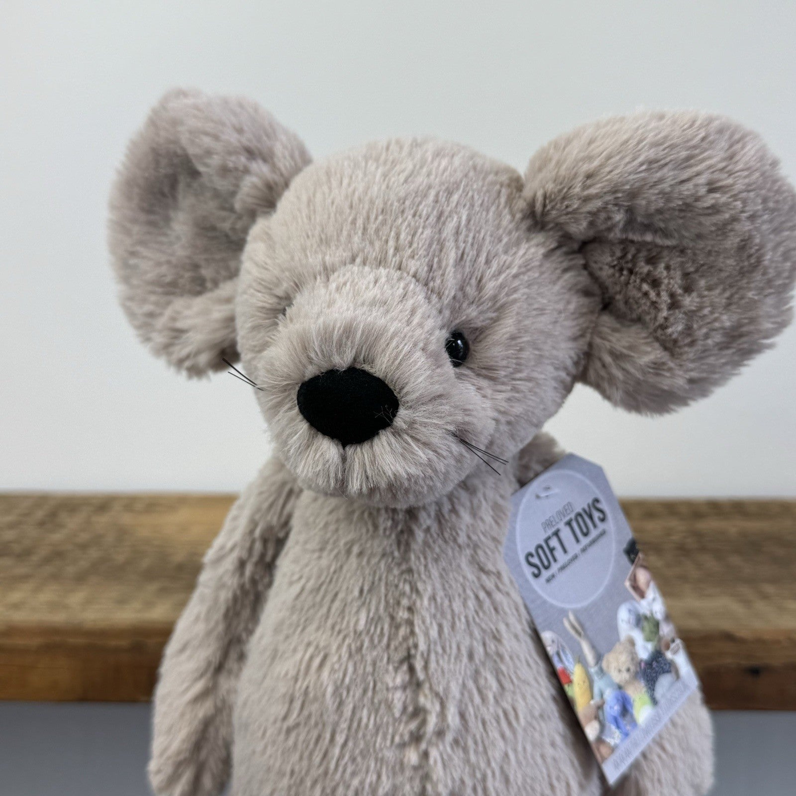 Jellycat Medium Bashful Grey Mouse With Whiskers Retired Mouse Collectible 12”