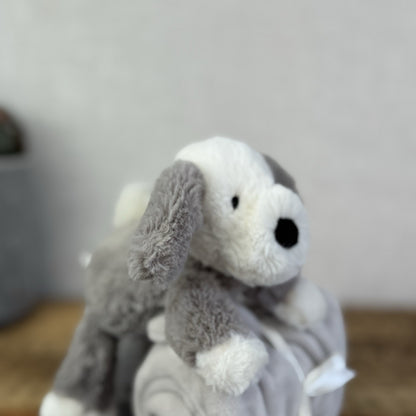 Jellycat Shooshu Puppy Soother Comfort Blanket Grey Retired Rare (Smudge Puppy)