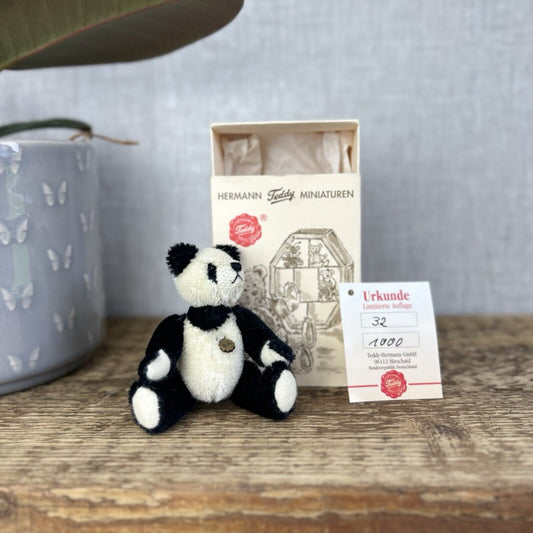 Teddy Hermann Miniature Panda - Tiny jointed Panda Bear Artist Bear With Box 9cm