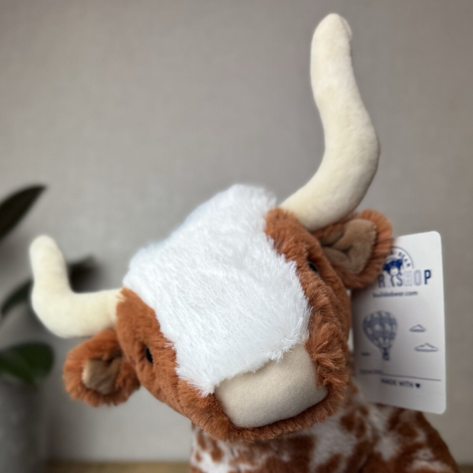 Build-a-Bear Highland Cow - Long Horn Cow Tan/Spot Plush Medium New 12"