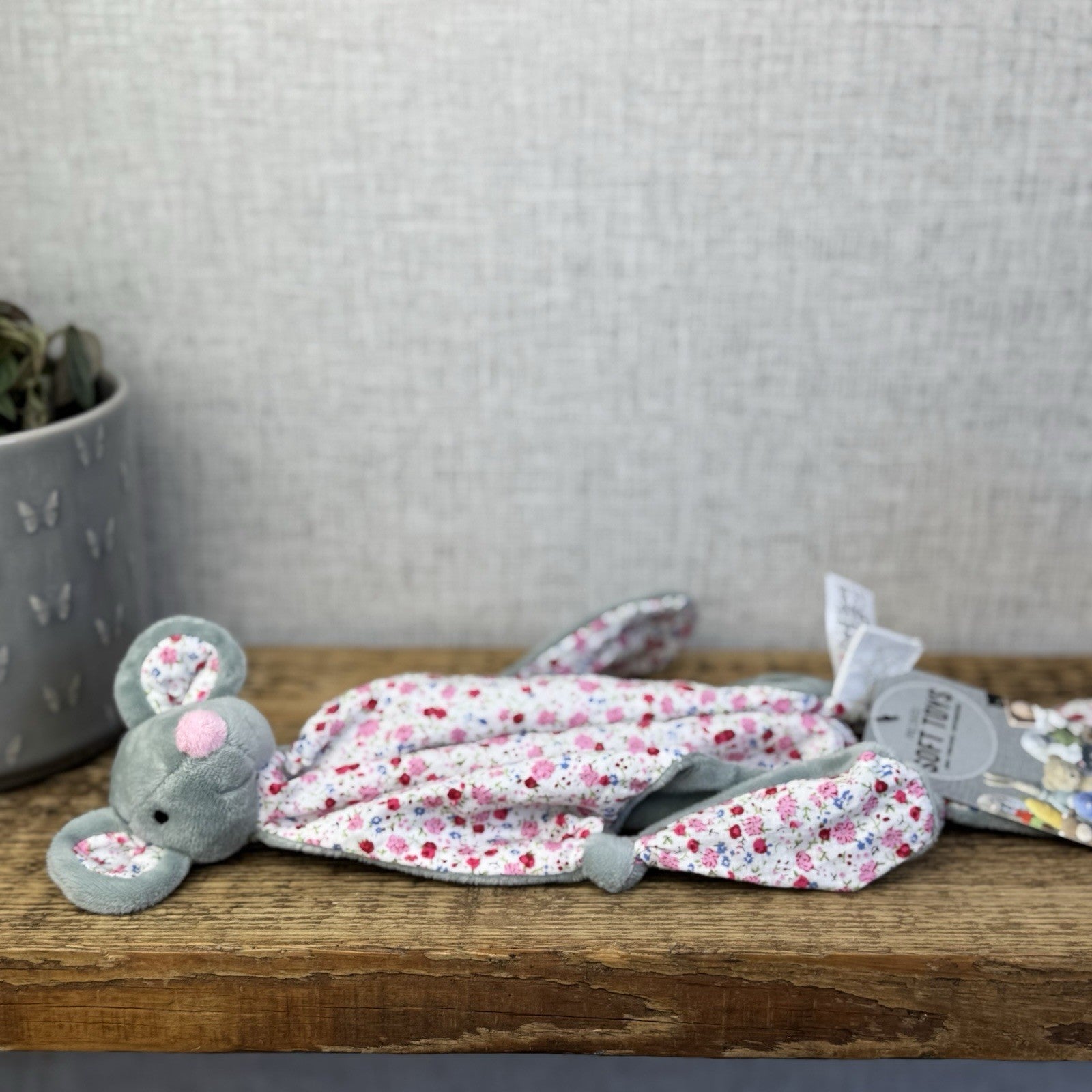 JoJo Maman Bebe Grey Mouse Comforter - Pink/Grey Mouse Comfort Tag Blanket NWOT 