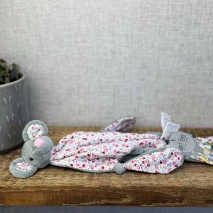 JoJo Maman Bebe Grey Mouse Comforter - Pink/Grey Mouse Comfort Tag Blanket NWOT 