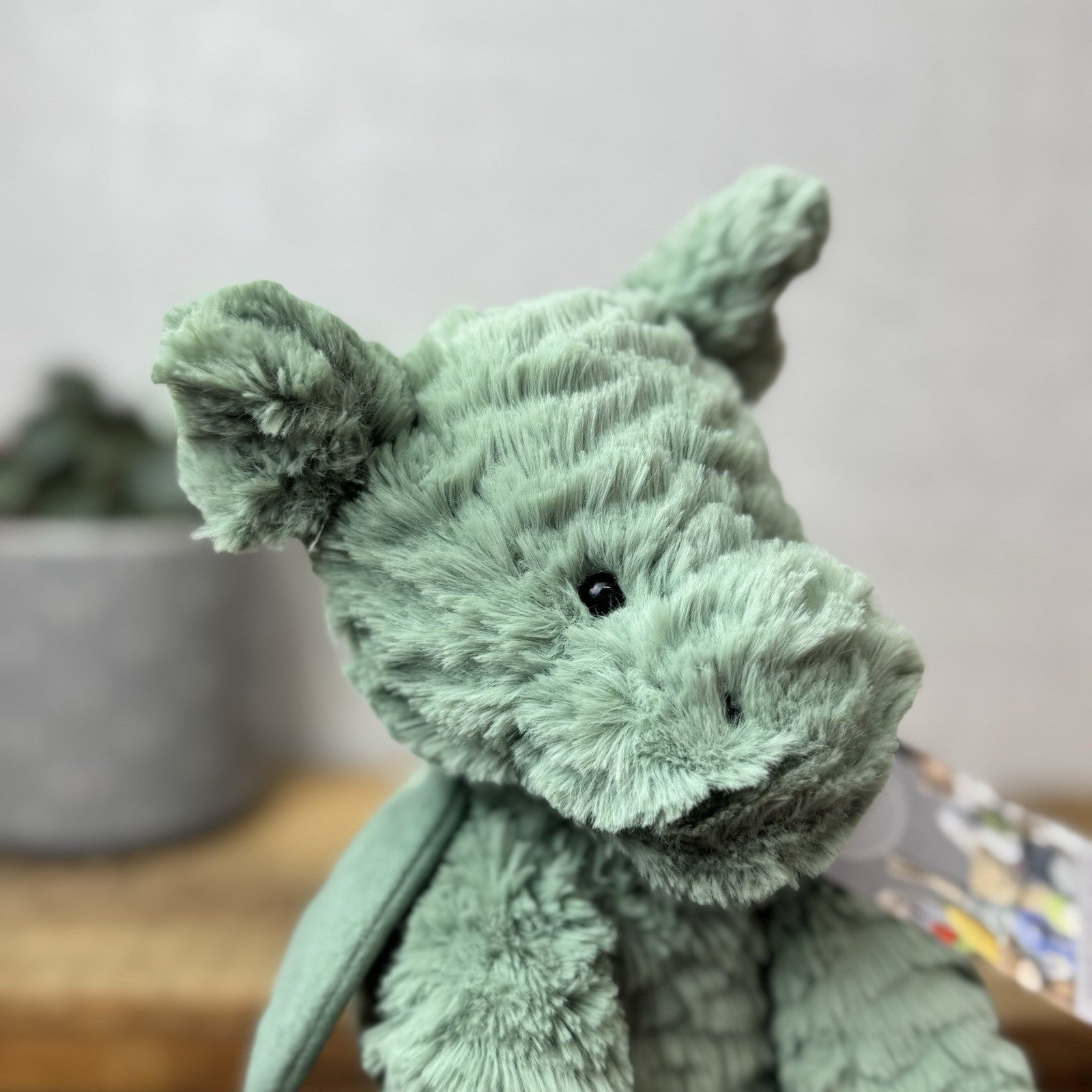 Jellycat Fuddlewuddle Dragon - Green/sage Dragon Textured Beanie Soft Toy 9"
