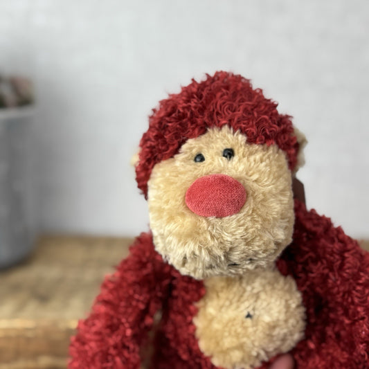 Jellycat Small Pawpaw Monkey - Small Red Fluffy Curly Monkey Beanie Retired Tags