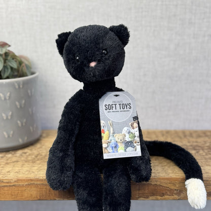 Jellycat Pitterpat Black Cat - Long Leg Kitten All Black - White Tail Tip 15"