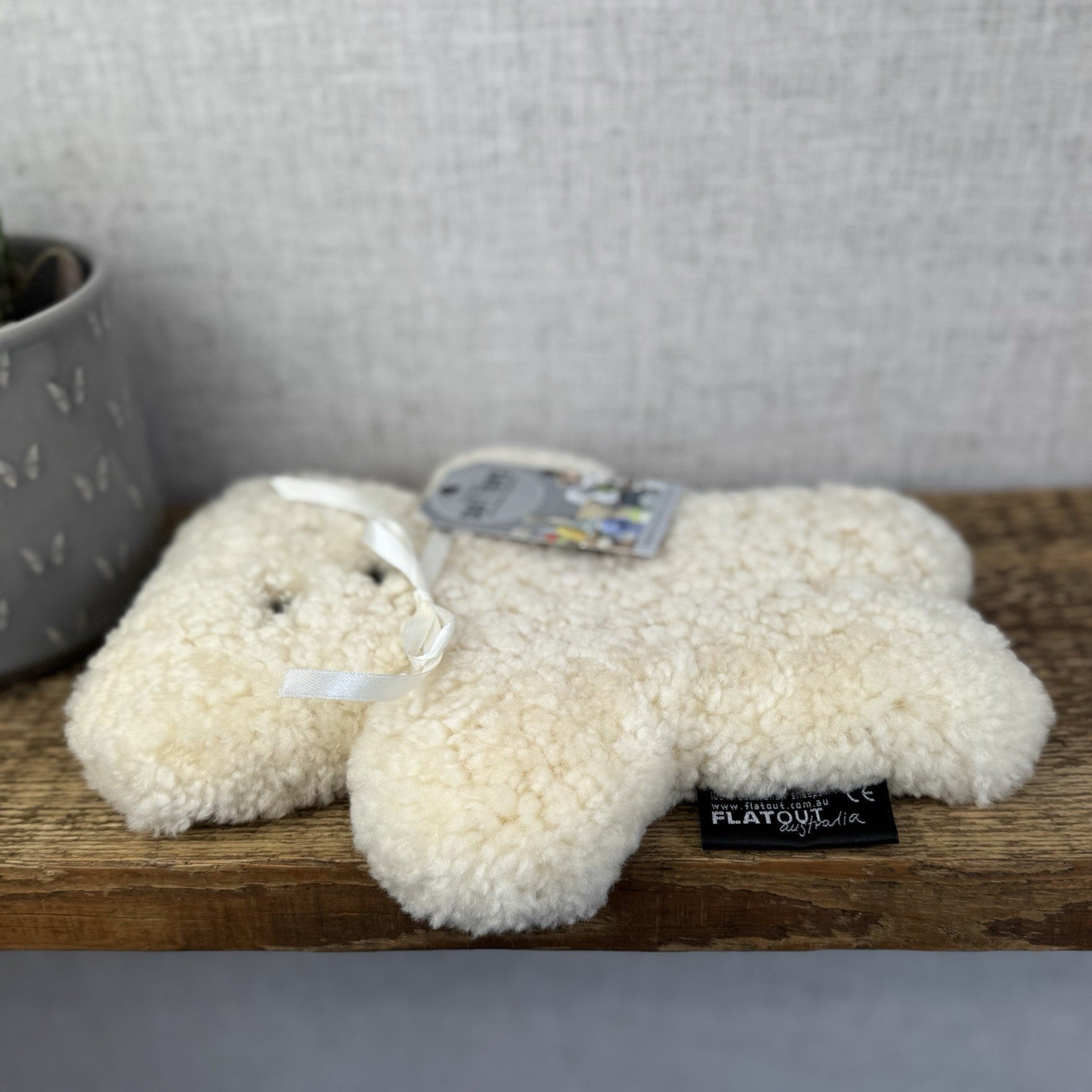 Flat Out Australia Natural Flat Teddy Sheep Fur Baby Teddy Comforter Lovey 11"