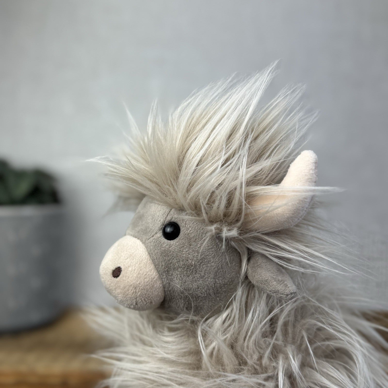 Jellycat Gamboldown Cow Grey/beige Fluffy Beanie Cow Small Retired 8”