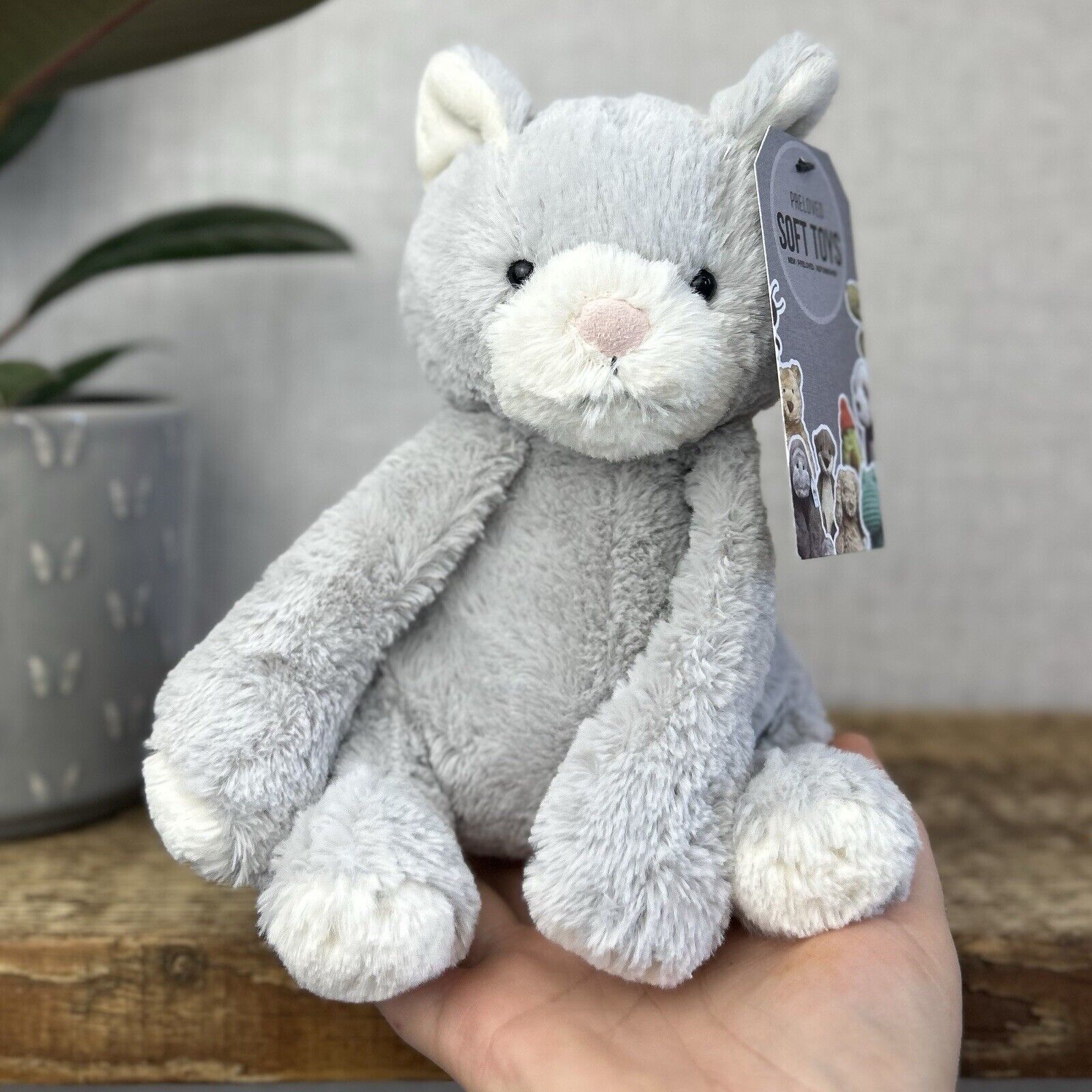 Jellycat Soppy Kitten - Small Grey Beanie Cat Retired - Sitting Cat 7"