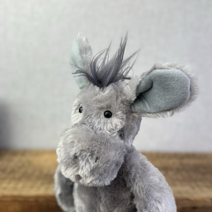 Laura Ashley Donkey Plushie Soft Toy - Textured Grey Floppy Beanie Donkey